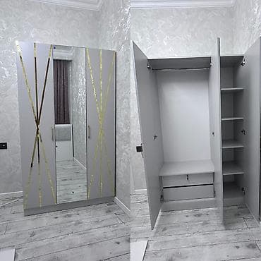 Ev üçün mebel: Yeni, 3 qapılı, Güzgülü, Boz, Açılan, Düz dolab — 2