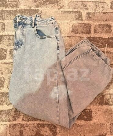 uzun cins pencekler: Açıq mavi rəngli denim şalvar 27 28 razmer - Model: geniş kəsim — 2