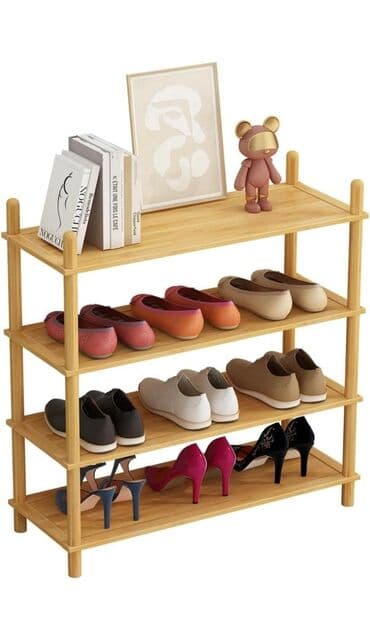 вешалка для одежды баку: Ayaqqabi rəf Bambuk matrial 4 mərtəbə Hündürlük:67 sm Uzunluk: 63 sm — 4