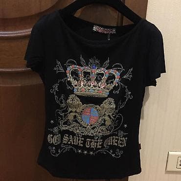 triko: Qadın T-shirt – Yulia Tigris brendi - Rəng: qara - Ön hissədə iri tac — 1