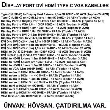 200 manatliq telefonlar: HDMİ DVİ VGA Display Port Type-C USB Kabellər 📍Ünvan: Bakı şəh — 2