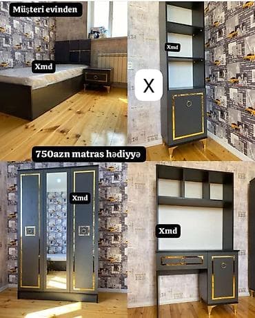 usag ucun: Uşaq/yeniyetmə otağı üçün qara-qızılı dizaynda mebel dəsti. Dəst — 1