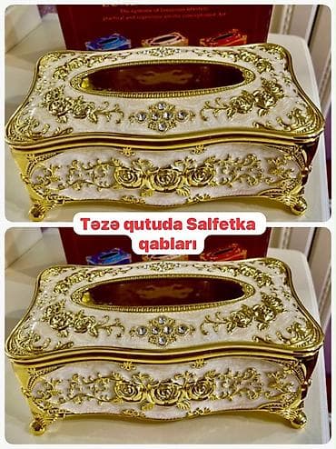 sufre: Zərif dizaynlı salfetka qabı - Material: möhkəm korpus, qızılı rəngdə — 1
