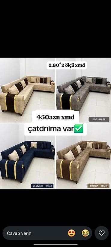 ucuz divan: L şəkilli yumşaq künc divan dəsti - Ölçü: 2.80 m × 2 m - Rəng — 1