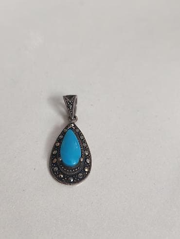 mavi macun: Zərif asma kolye ucu - Forma: damla - Mərkəz daş: parlaq mavi, damla — 2
