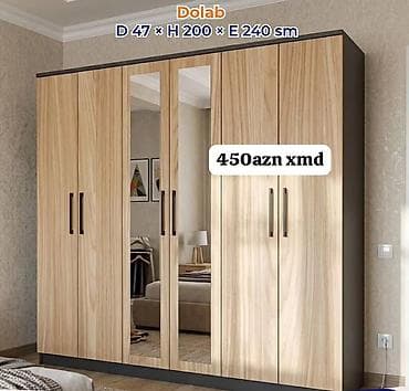divan olcusu: Dolab – 6 qapılı, güzgülü model Ölçülər: Dərinlik 47 sm × Hündürlük — 1
