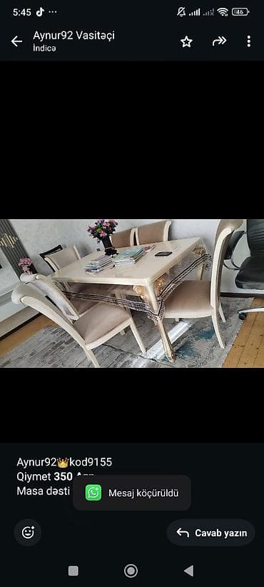 usdol: Aynur92👑kod9155 Qiymet *350 Azn* Masa dəsti satılır Yaxşı vəziyyətdə — 1