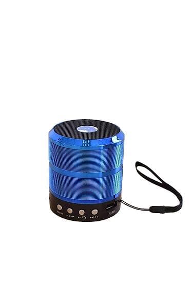 kalonklar: Mini portativ Bluetooth dinamik – mavi, silindrik metal gövdə və bilək — 1