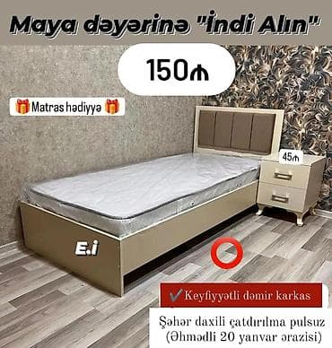 mebel evi xirdalan: Təknəfərlik çarpayı, Matras ilə, Siyirməsiz — 3