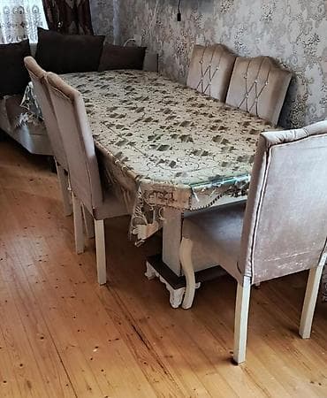 Qonaq otağı üçün, İşlənmiş, Oval masa, 6 stul