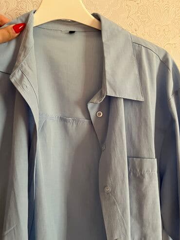 çəhrayı qadın köynəkləri: Mavi köynək,oversizedı,S ölçüdü M ölçüyədə olar,Trenyoldan alınıb — 3