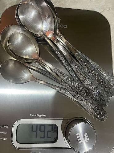 Столовые приборы: Antik üslublu metal qaşıq dəsti - Ümumi say: 6 böyük,5 balaca - 6 — 4