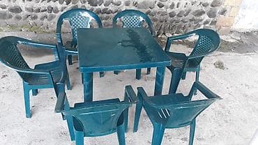 Kvadrat masa, 6 stul, Açılmayan, Stullar ilə, Plastik