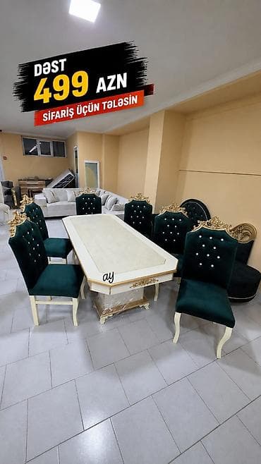 perla stul: Yemək otağı dəsti – 499 AZN Tərkib: - 1 ədəd geniş süfrəli yemək — 1