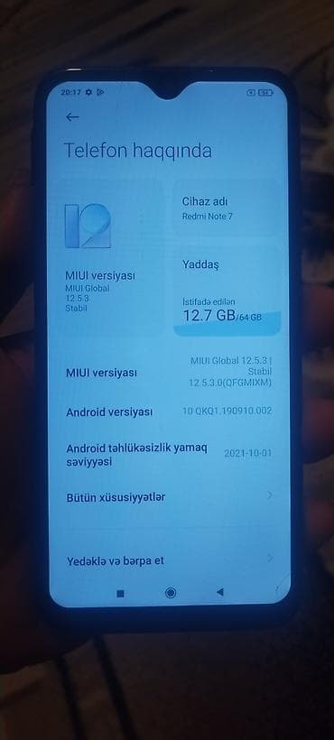 samsung c5212 telefon: Redmi Note 7, 64 GB, rəng - Mavi, Barmaq izi — 1