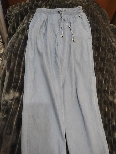 boyfrend şalvar: Yüngül denim görünümlü açıq mavi şalvar - Model: rahat “wide-leg” — 1