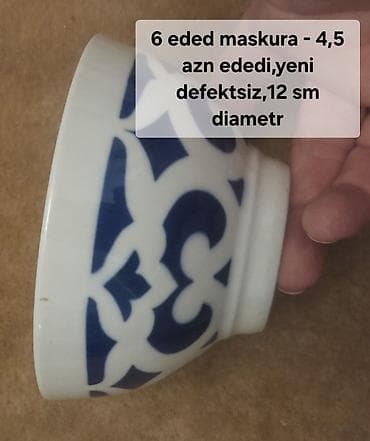 keramik: Keramika kasa dəsti - 6 ədəd böyük kasa: 18 sm diametr, kenari qizili — 2