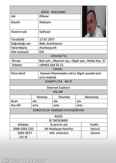 Şəxsi sürücü, 47 yaş, stajı 20 il, Nəqliyyat təmin edilir