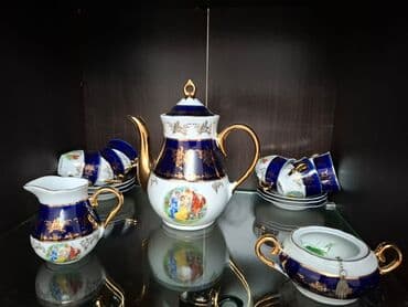 Qəhvə dəsti, rəng - Göy, Farfor, Madonna, 6 nəfərlik, Almaniya