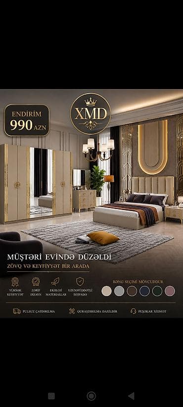 sultan tekstil: Yataq otağı mebel dəstləri – XMD 1) Qara-qızılı klassik dəst – 899 — 3
