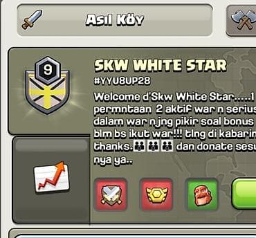 yeni planşet: Məhsul/Xidmət: Clash of Clans klanı – “SKW WHITE STAR” Təsvir: - Klan — 1