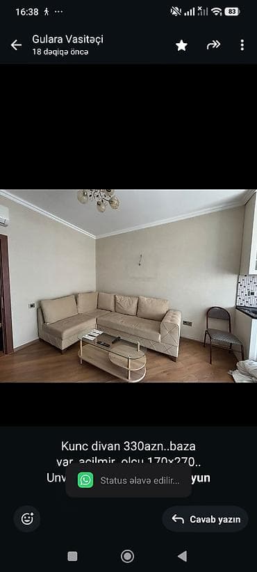 Kunc divan 330azn. baza var. açilmir .olçu 170×270. Unvan - — 1