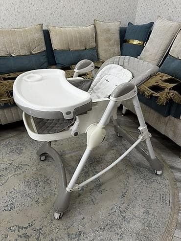 Yemək masaları, oturacaqları: Uşaq yemək stulu - Rəng: boz/ağ, quilted (romb tikişli) yumşaq — 3