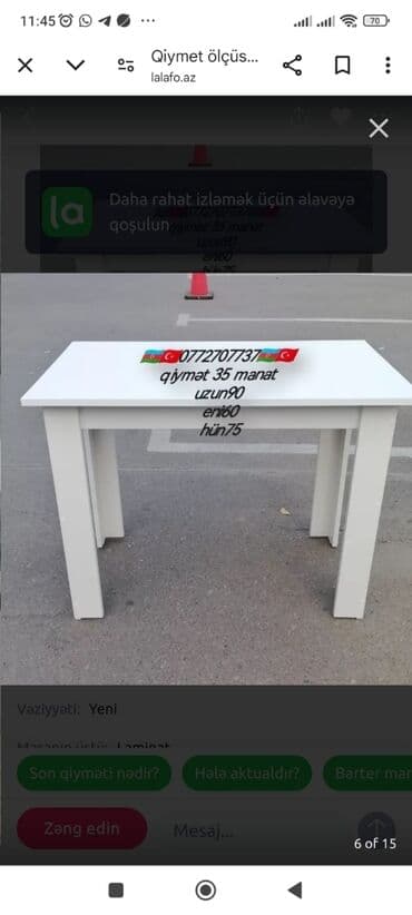 jaluzler metbex üçün: Mətbəx masası, Yeni, Laminat, Dördbucaq masa — 1