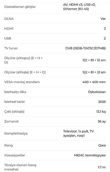 Televizor: HOFFMANN 55EU8000 - Ekran: 55 düym, nazik çərçivəli dizayn — 5