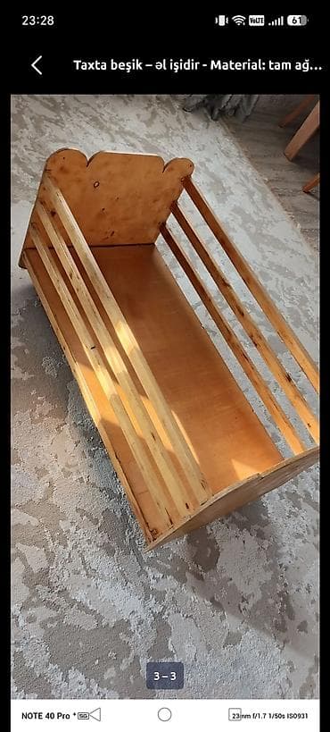 uşaq bewiyi: Taxta beşik – əl işi - Material: tam ağac (taxta lamellər və taxta — 3