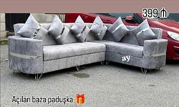 - Künc divan: açılan baza və yastıqlar. Boz rəngli, metal ayaqlı