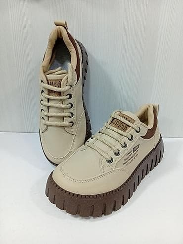 deri kaslok: Qadın krossovkası – qalın dişli platforma - Rəng: bej üst hissə — 4