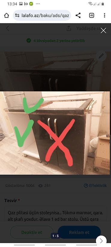 Qaz plitəsi üçün stoleşnisa. Tökmə mərmər, qara. alt şkafı yoxdur