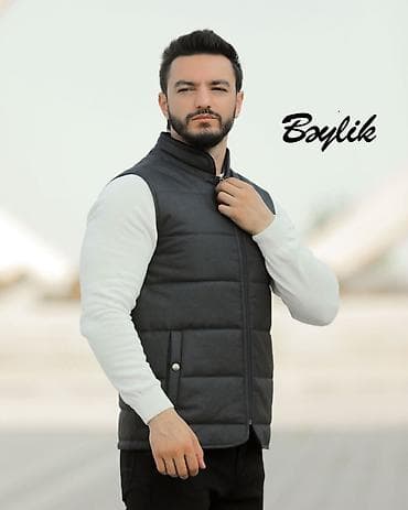 kalson geyim: Kişi üçün qolsuz şişmə jilet - Rəng: tünd boz - Model: dik yaxalı — 1
