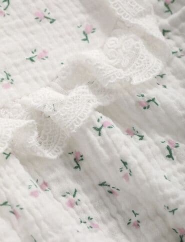 kiqurum qadın pijamaları: Qadın pijama dəsti – 2 hissəli - Rəng: Ağ, xırda çəhrayı çiçək — 4