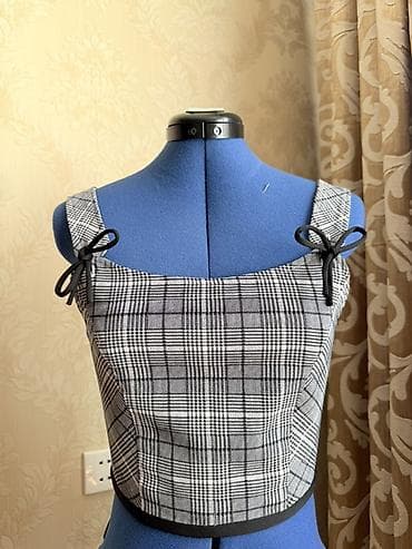 topdan geyim: Qadınlar üçün dəbli qolsuz top – qrafit-melanj rəngli qaşqay (plaid) — 2