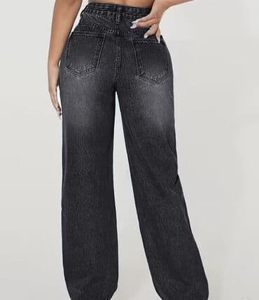 boyfriend şalvar: Qadınlar üçün yüksək belli, geniş kəsimli qaralanmış qara rəngli cins — 2