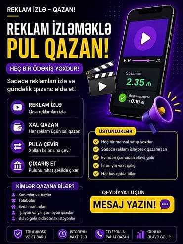 elektrikli su qızdırıcıları: Xidmət: Reklam izləməklə gəlir qazanma platforması Təsvir: - Qısa — 1