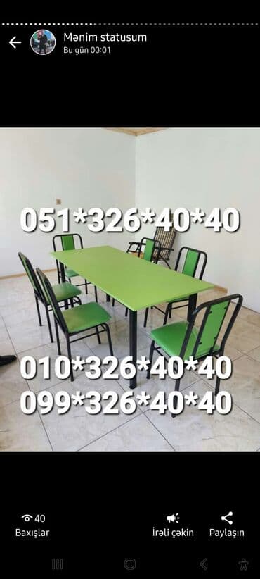 stol və stul dəstləri: Yeni, Dördbucaq masa, 4 stul, Açılmayan, Stullar ilə, Metal, Azərbaycan — 20