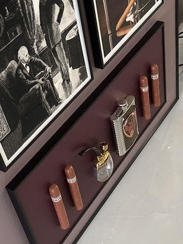 kişi ucun saatlar: Premium lahiyələr üçün tematik divar dekoru – siqar və viski — 2