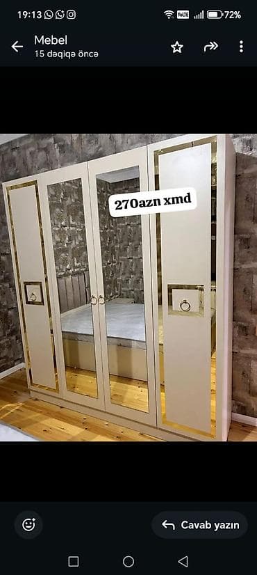 Ev və bağ: Yeni, 4 qapılı, Güzgülü, Ağ, Taxta, Açılan, Düz dolab — 1