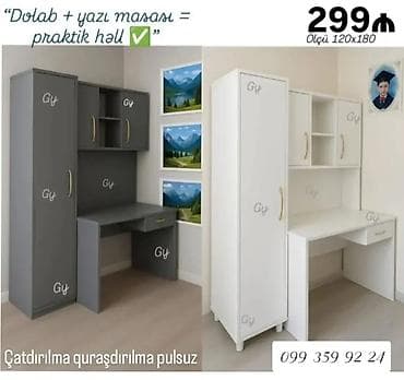 Dolab + yazı masası kombinə edilmiş dəst - Ölçü: 120×180 sm -
