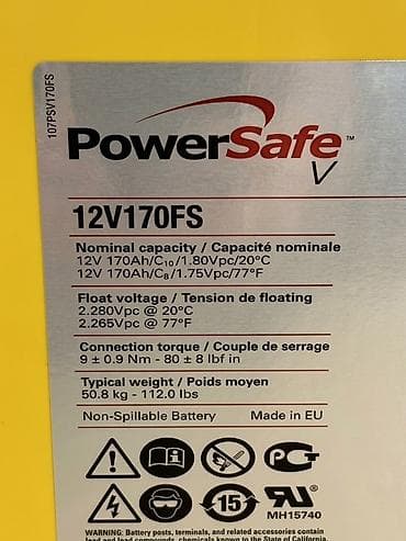 PowerSafe 12V170FS akkumulyatorlar Texniki göstəricilər: - Gərginlik — 2