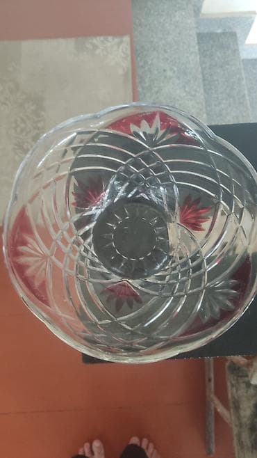 əl dreli: Şüşə/kristal ayaqlı meyvə və şirniyyat qabı 1 eded - Material: şəffaf — 2