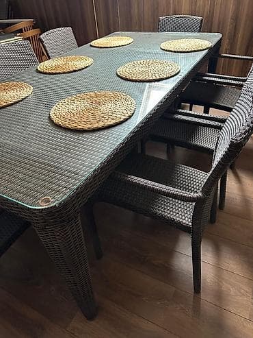 masaustu dest: Balkon üçün, İşlənmiş, Açılmayan, Dördbucaq masa, 8 stul — 6