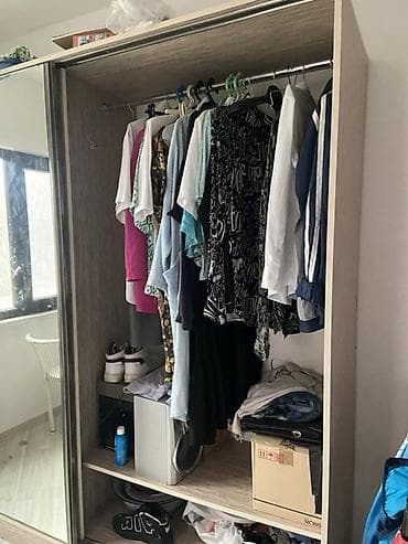 yataq dolab: 2 qapılı, Güzgülü, Bej, Taxta, Kupe, Düz dolab — 3