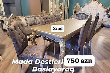tema sekilleri: Klassik üslubda yemək otağı dəsti - Qızılı detallı, oyma naxışlı — 1