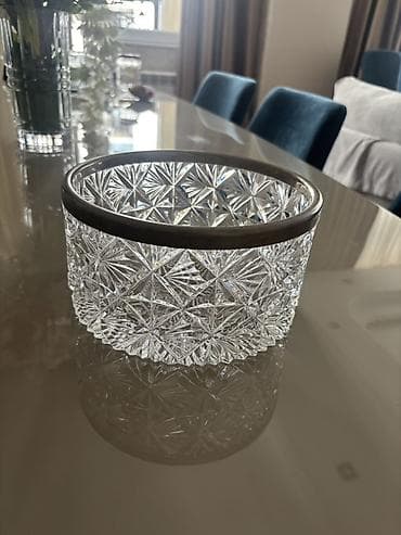 sufre: Kəsimli kristal qab – metal haşiyəli - Material: qalın kəsimli — 1