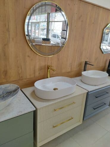 тумба в ванную комнату: Oval formalı ağ rəngli səthi yuyucu çanaqlı, iki siyirtməli vanna — 2