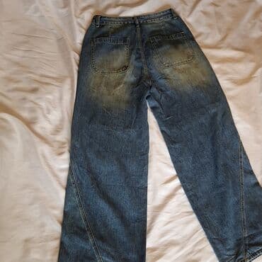 qaqa şalvarı: Geniş kəsimli mavi cins şalvar - Klassik mavi yuma, ön və arxa — 3